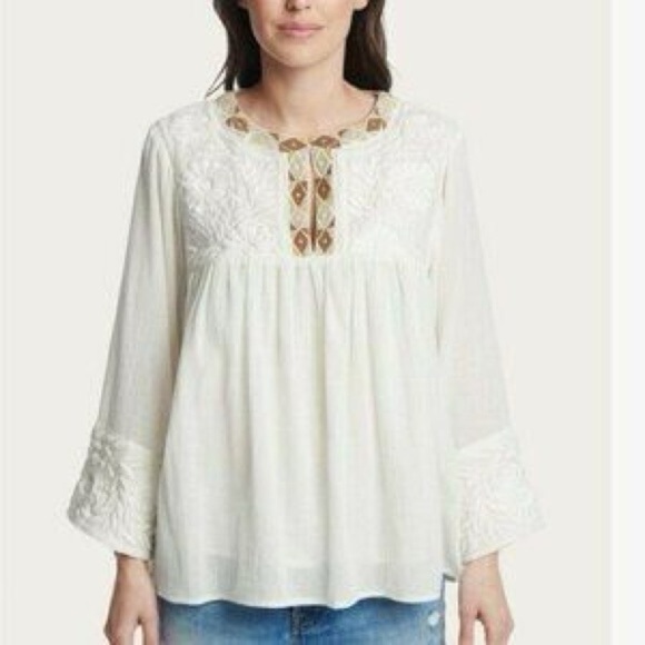 Frye Company Embroidered Blouse in Egret Western Boho Size Medium $178 - Picture 1 of 9